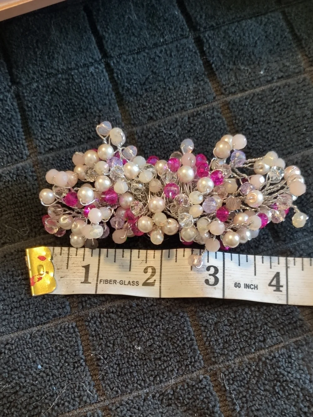 Feminine Pearl & Pink Crystal Cluster Hair Barrette
